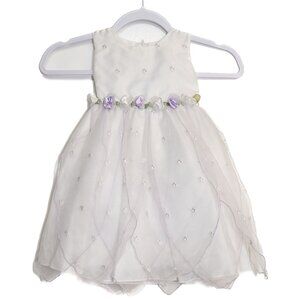 White & Lavender Size 24M Girls Flower Girl Dress W/ Embroidered Floral Tulle